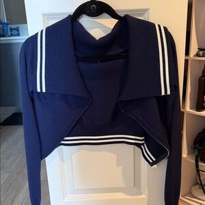 Navy Blue Women's Sweater with White Stripes